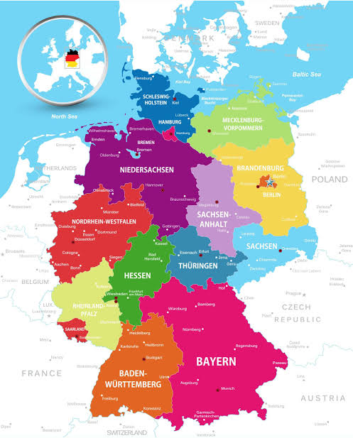 Carte des Länder allemands avec les principales villes